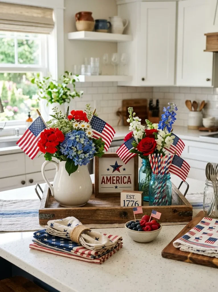4th of July kitchen counter decor – neat and festive vignettes
