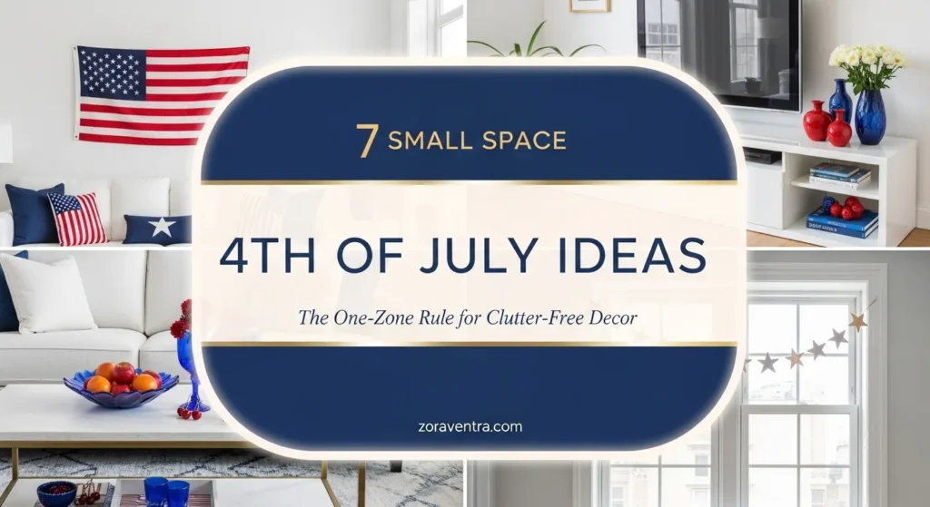High-end small apartment 4th of July decor ideas featuring one-zone styling, patriotic wall art, and elegant 2x2 collage living room settings.