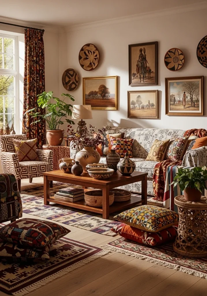 Bold pattern mixing in African inspired interior – vibrant Afrohemian style