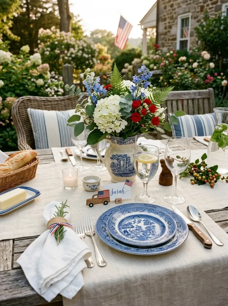 All American table setting – tasteful 4th of July celebration