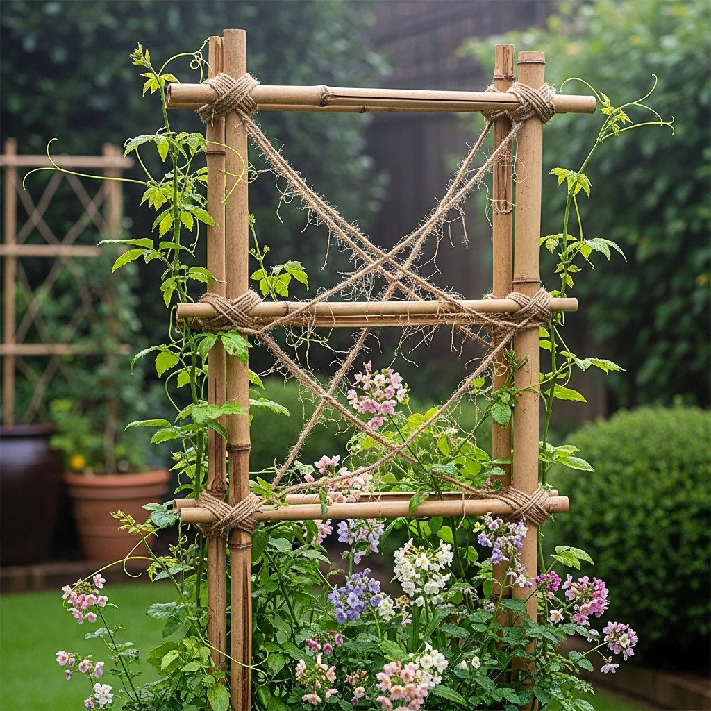 Bamboo trellis for climbing plants – natural garden decor ideas