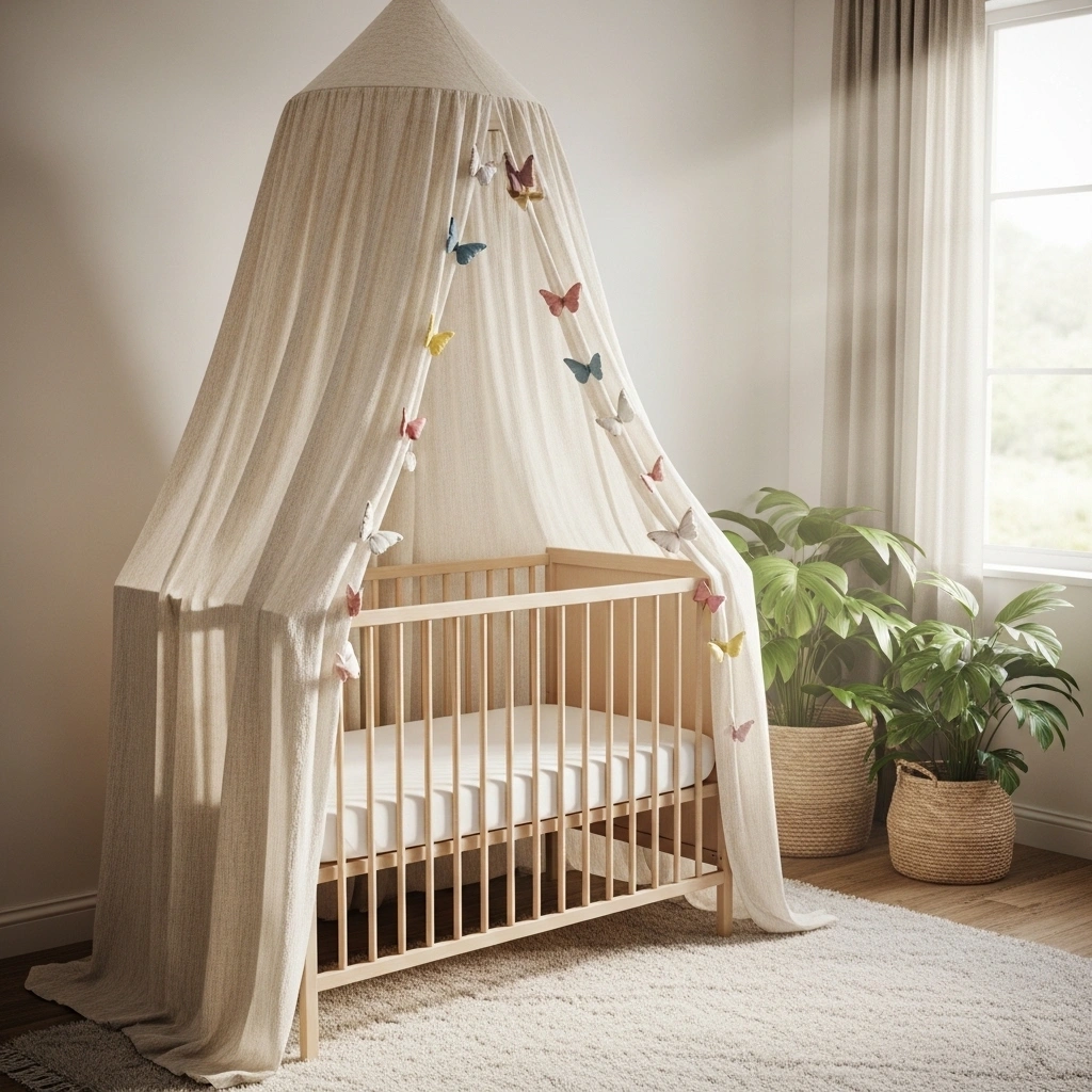 Boho butterfly canopy – cozy nursery decor idea
