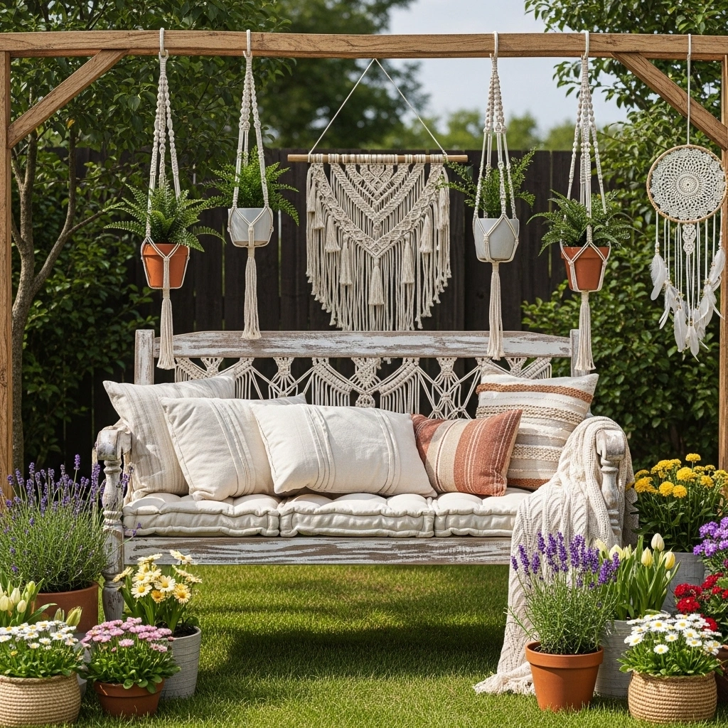 Boho outdoor seating corner with rattan – perfect spring retreat