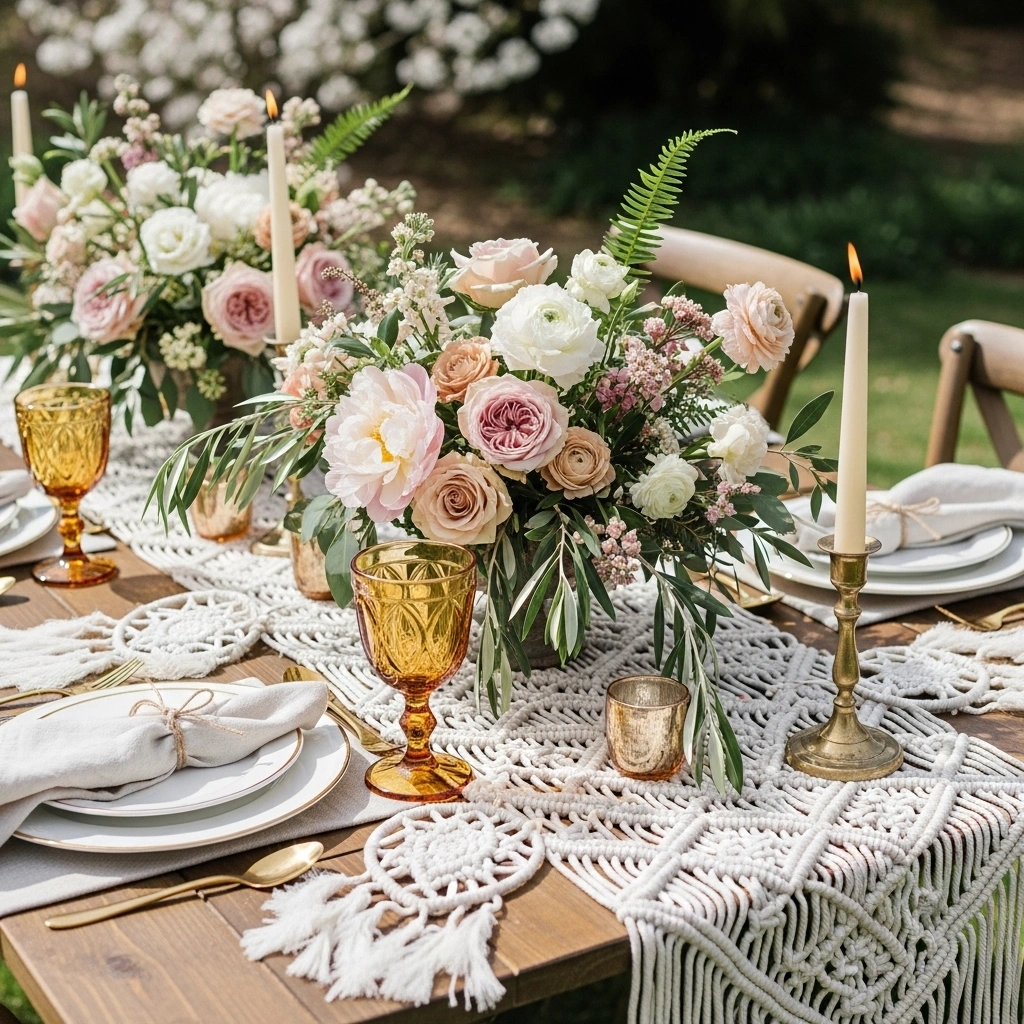 Boho spring wedding table decor with macrame – relaxed and stylish