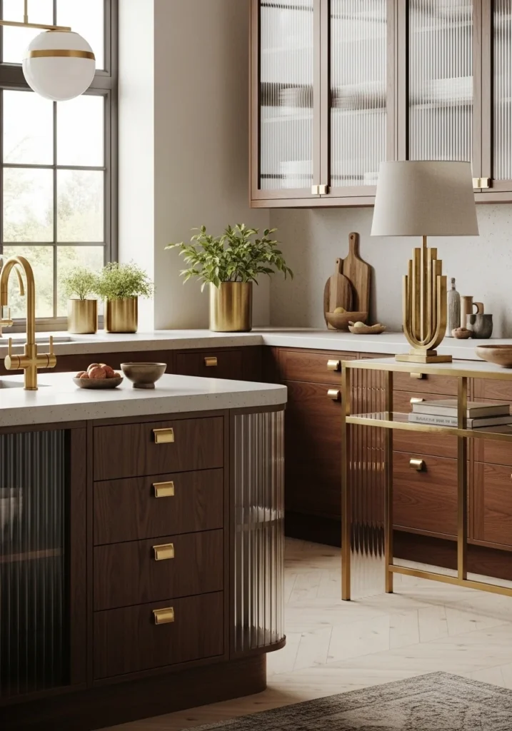 Brass accents in neo deco home – warm metallic touch