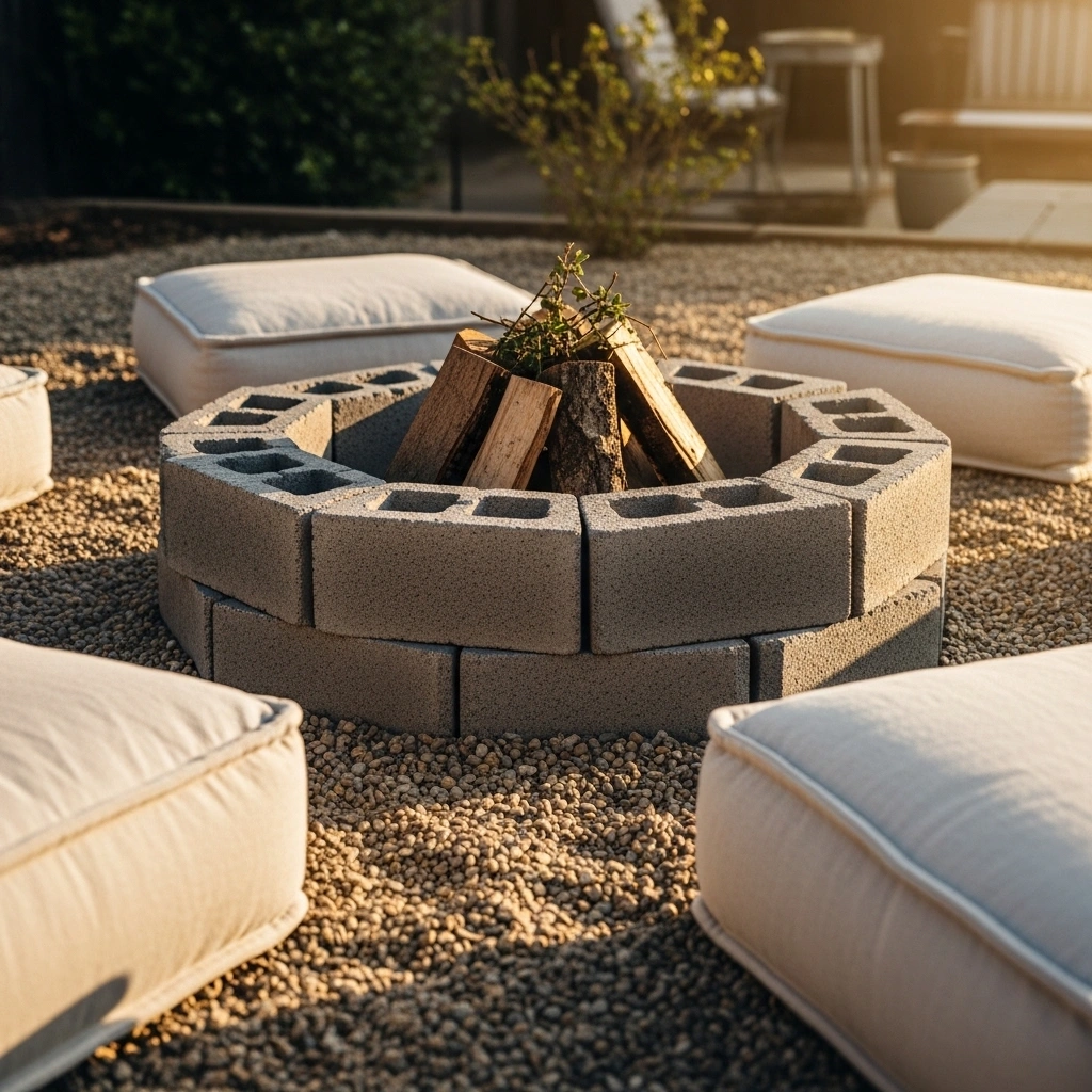 Budget DIY fire pit with concrete blocks – affordable spring backyard fire pit ideas