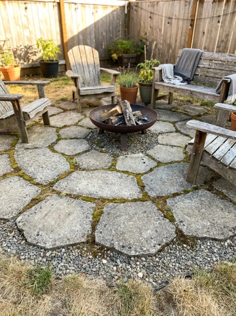 Concrete paver fire pit area – budget-friendly landscaping