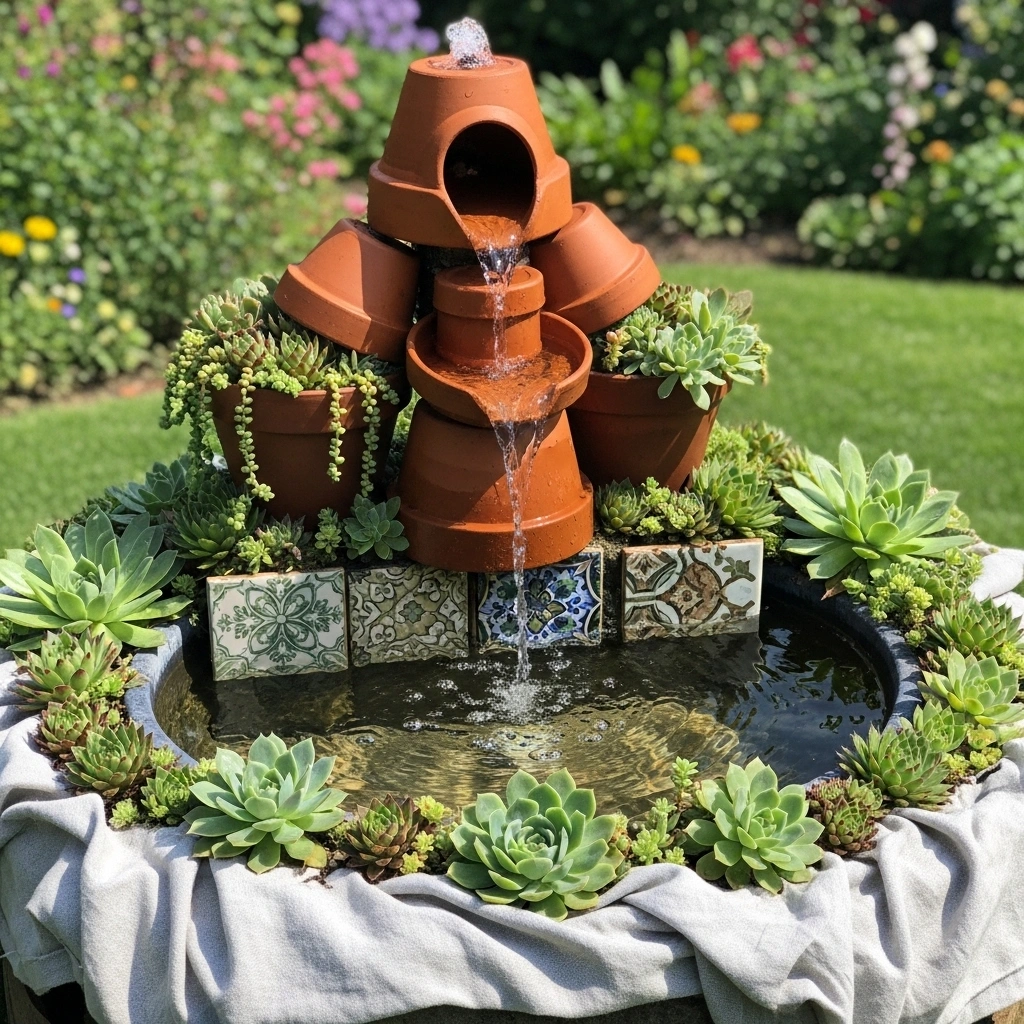 Budget water fountain makeover – affordable backyard water fountain decor ideas