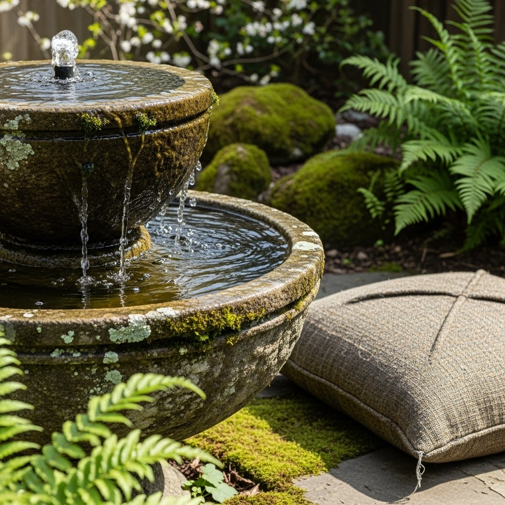 Classic stone bowl fountain – peaceful backyard water fountain decor ideas