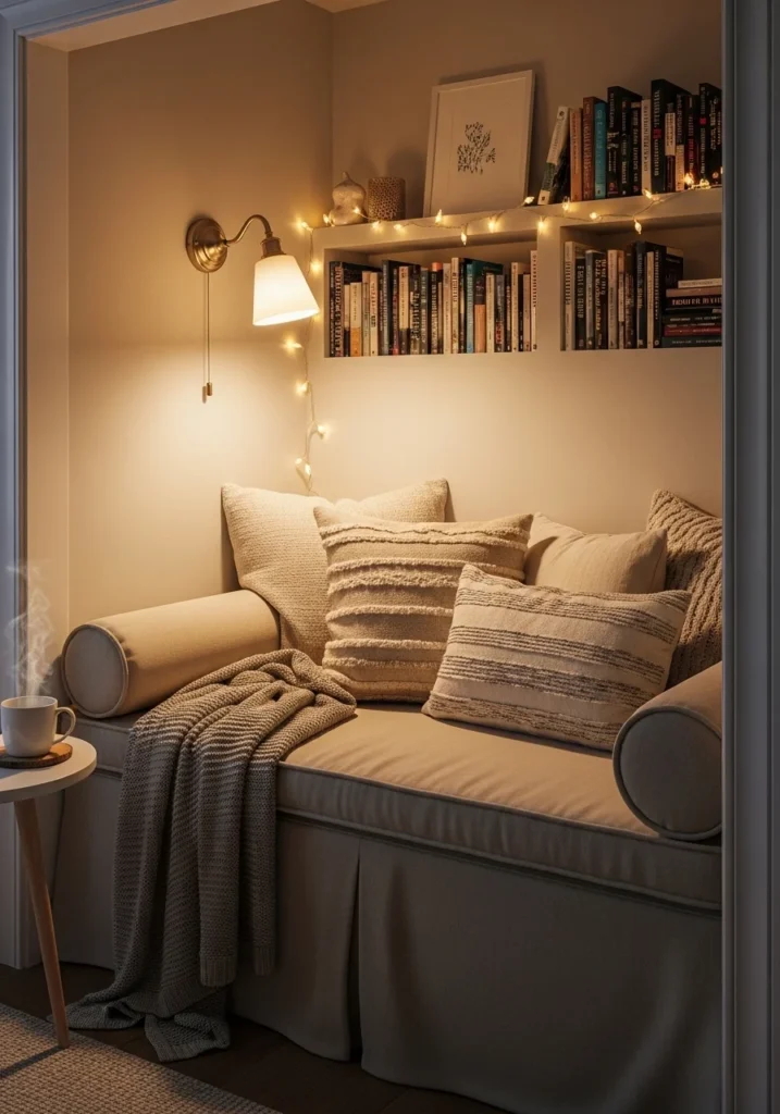 Closet conversion reading nook in bedroom – smart small space idea
