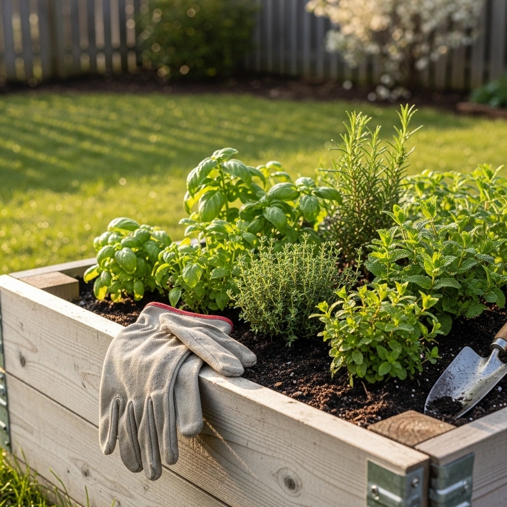 Compact raised bed herb garden spring – easy small backyard herb garden ideas