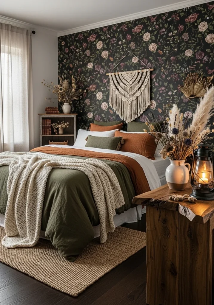 Dark cottagecore bedroom – romantic moody aesthetic