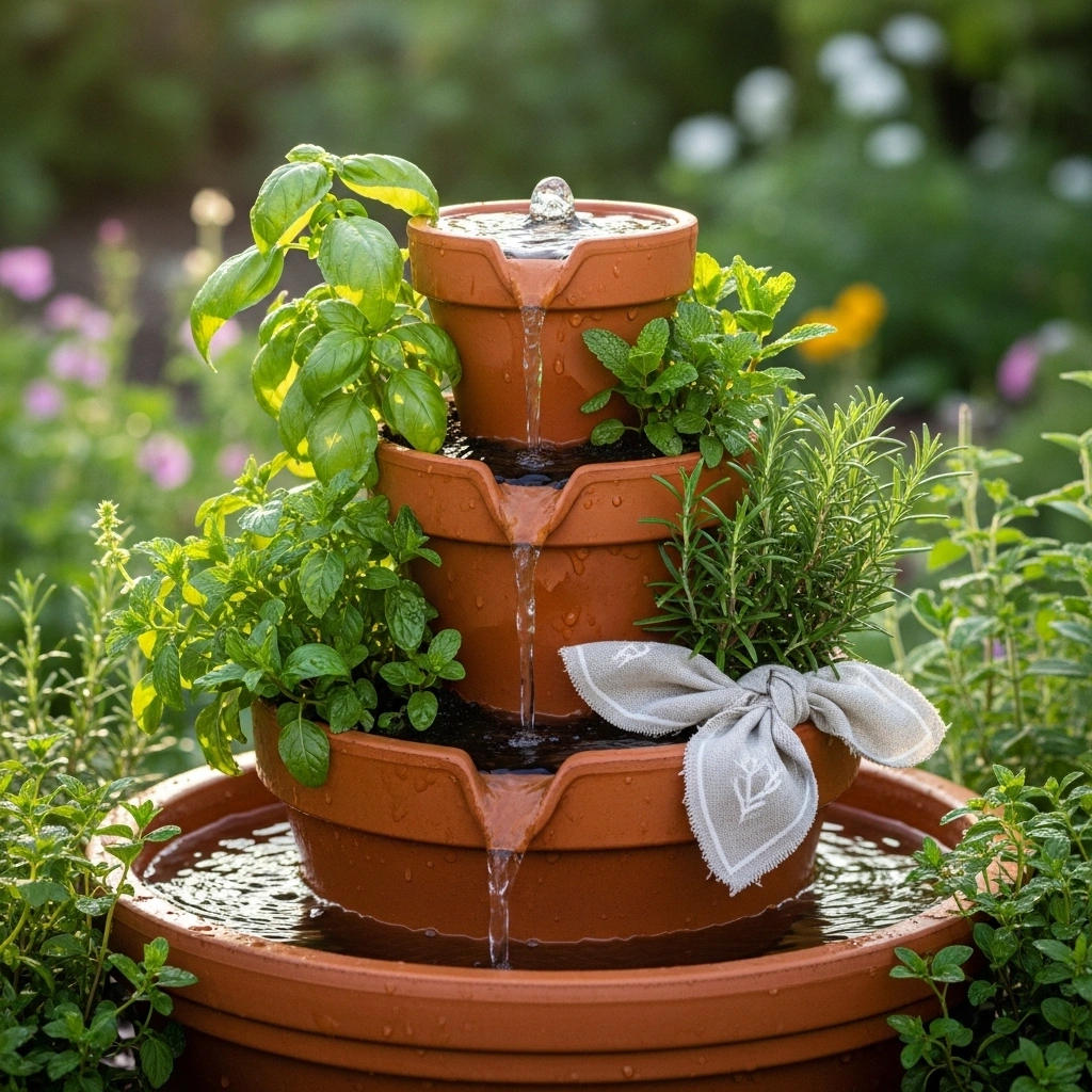 DIY terracotta pot fountain – budget backyard water fountain decor ideas