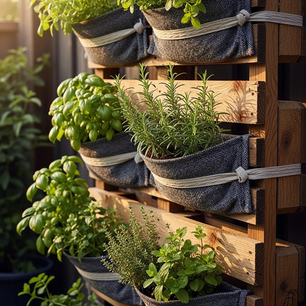 DIY vertical pallet herb garden – space-saving small backyard herb garden ideas