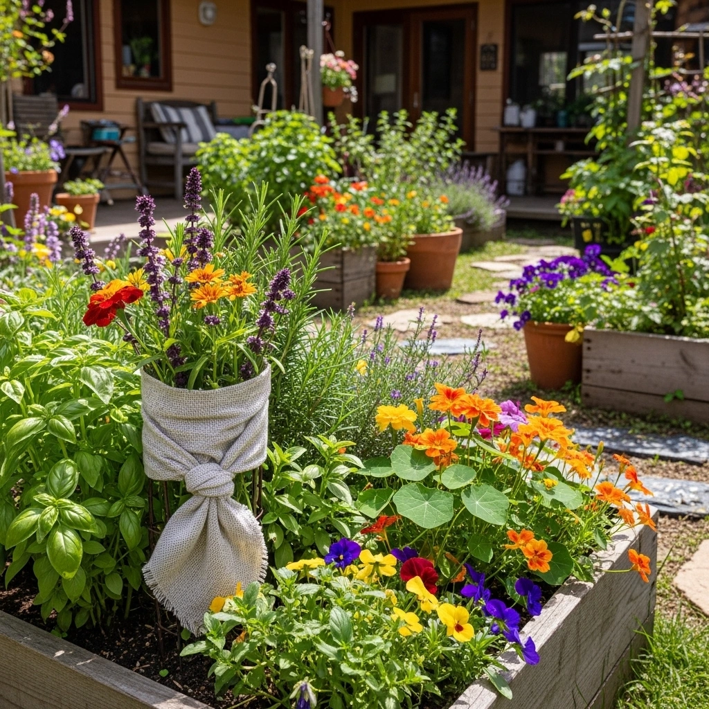 Edible garden 2026 with mixed herbs and flowers – beautiful small backyard ideas