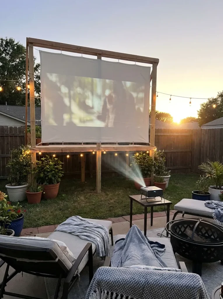 Wooden frame DIY outdoor screen – polished movie night look
