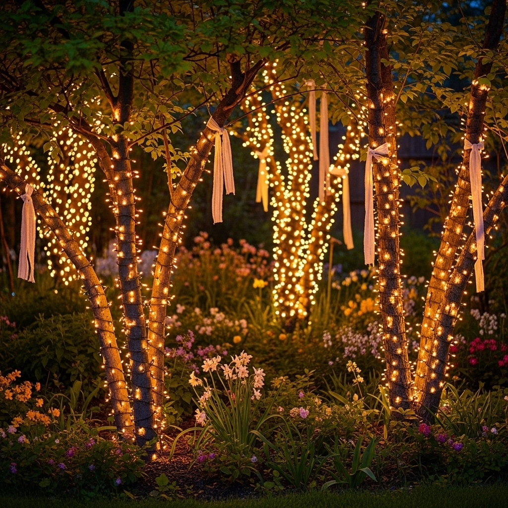 Fairy lights backyard spring – enchanting spring garden lighting ideas