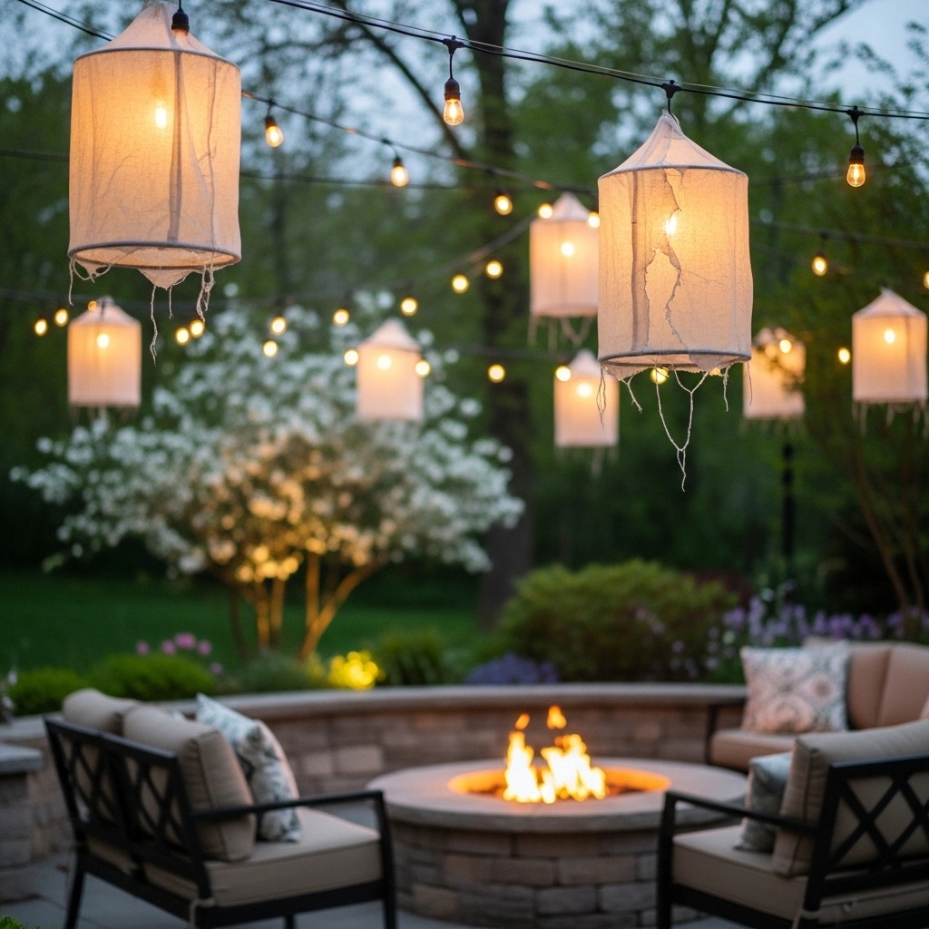Fire pit area makeover with lighting – bright spring backyard fire pit ideas