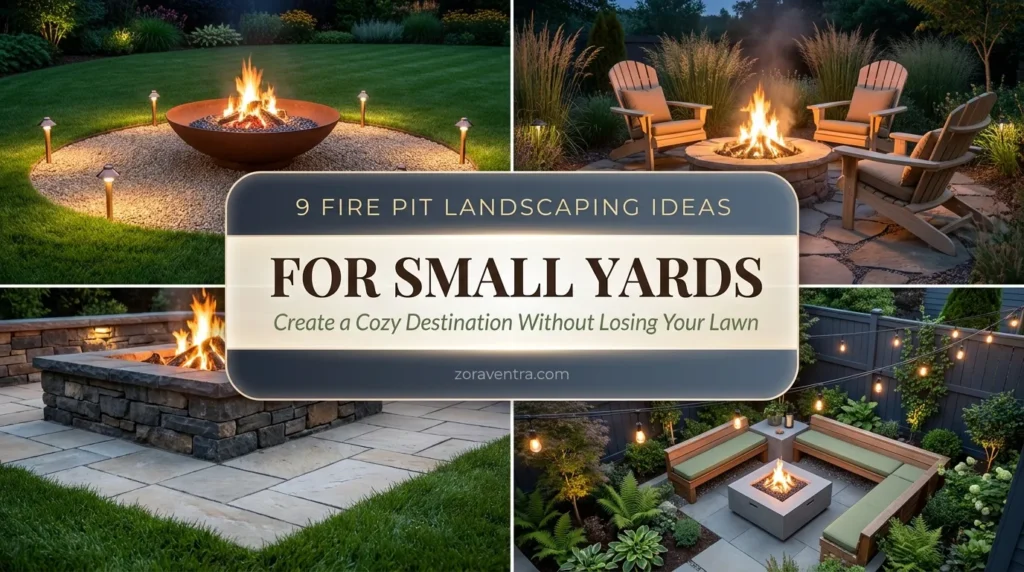 Fire pit landscaping ideas for small yards with cozy seating, gravel areas and safe borders for a beautiful backyard destination