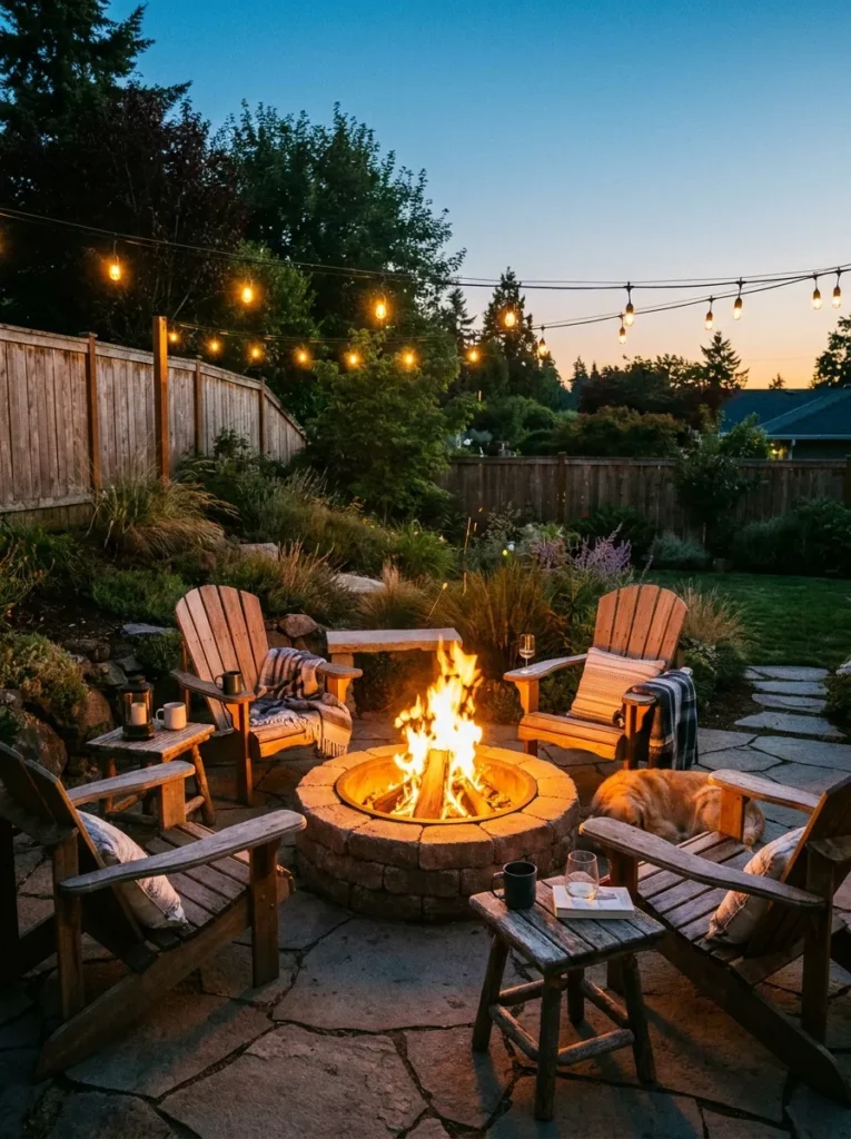 Fire pit with Adirondack chairs – perfect cozy seating