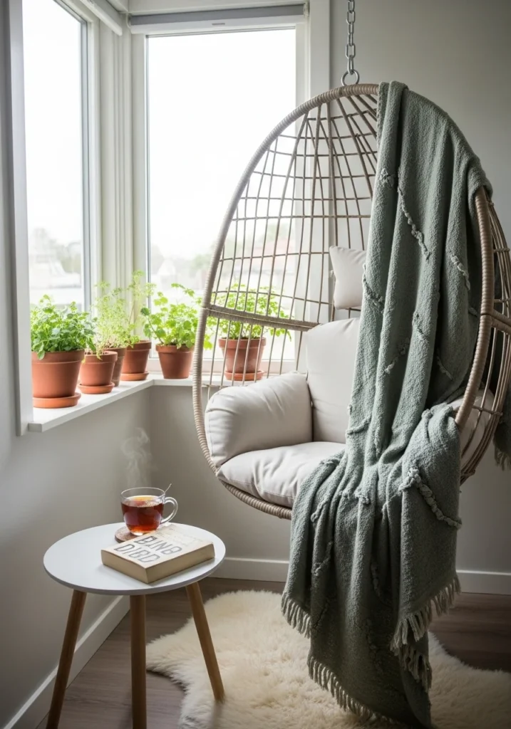 Hanging chair reading nook – fun and space-saving idea