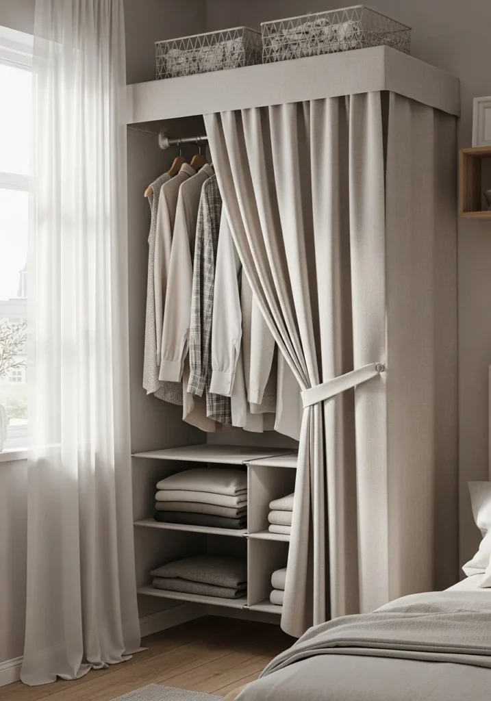 Hanging storage for bedrooms without closets – stylish solution