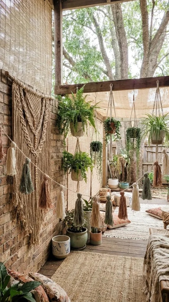 Macrame hanging decor for boho patio – vertical bohemian touch