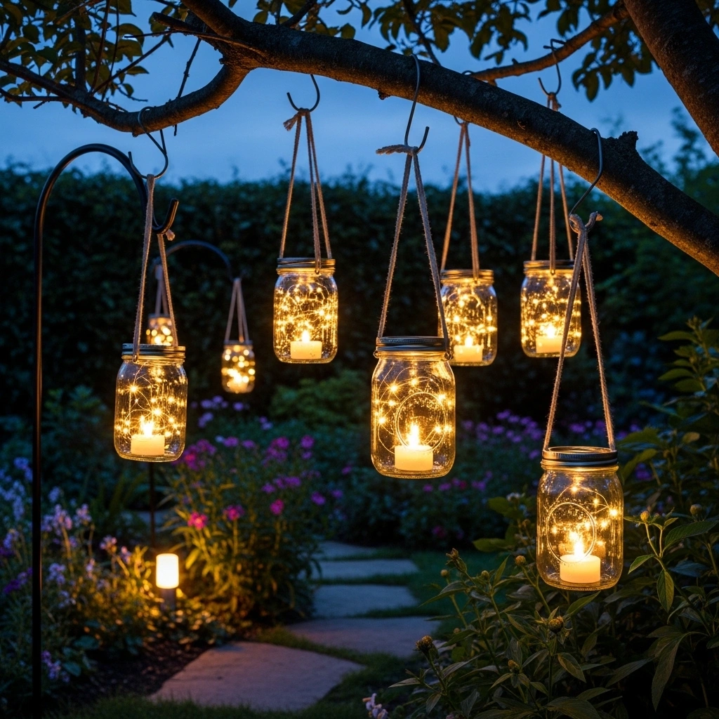 Mason jar lantern lighting – affordable spring garden lighting ideas