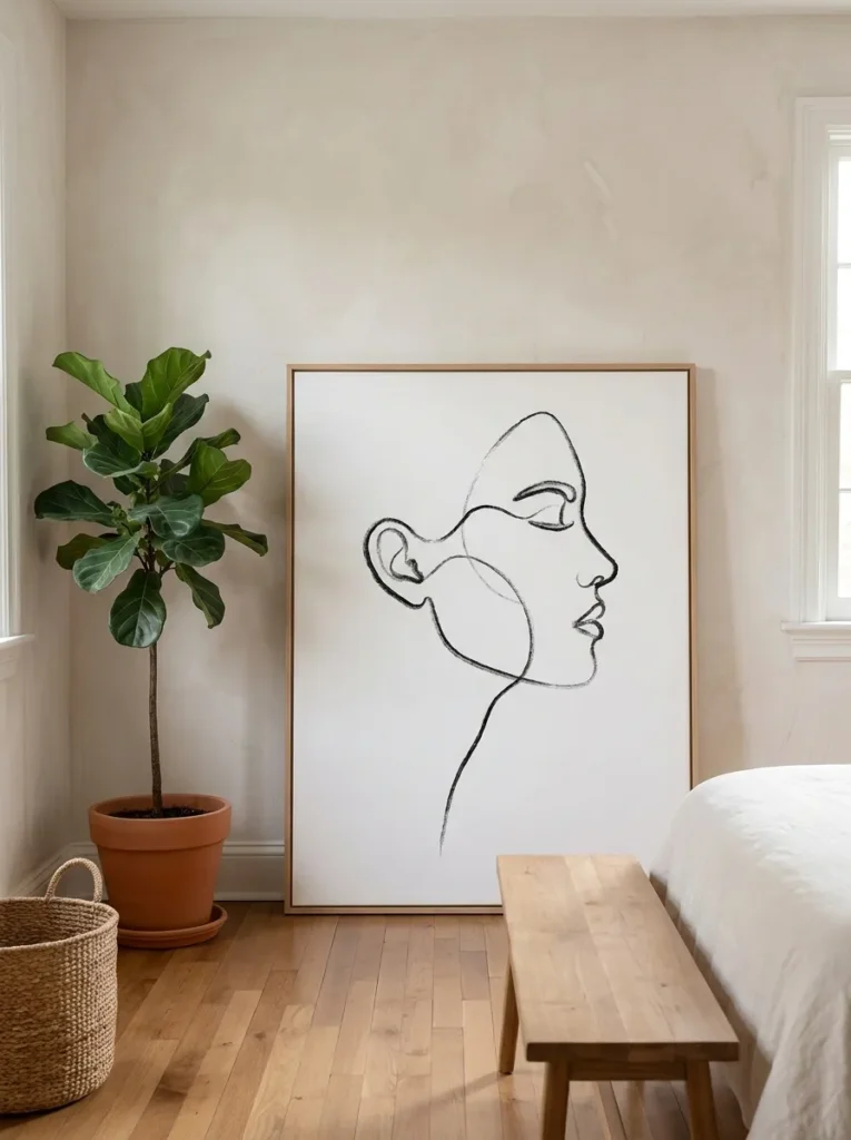 Minimalist continuous line art on a large canvas.
