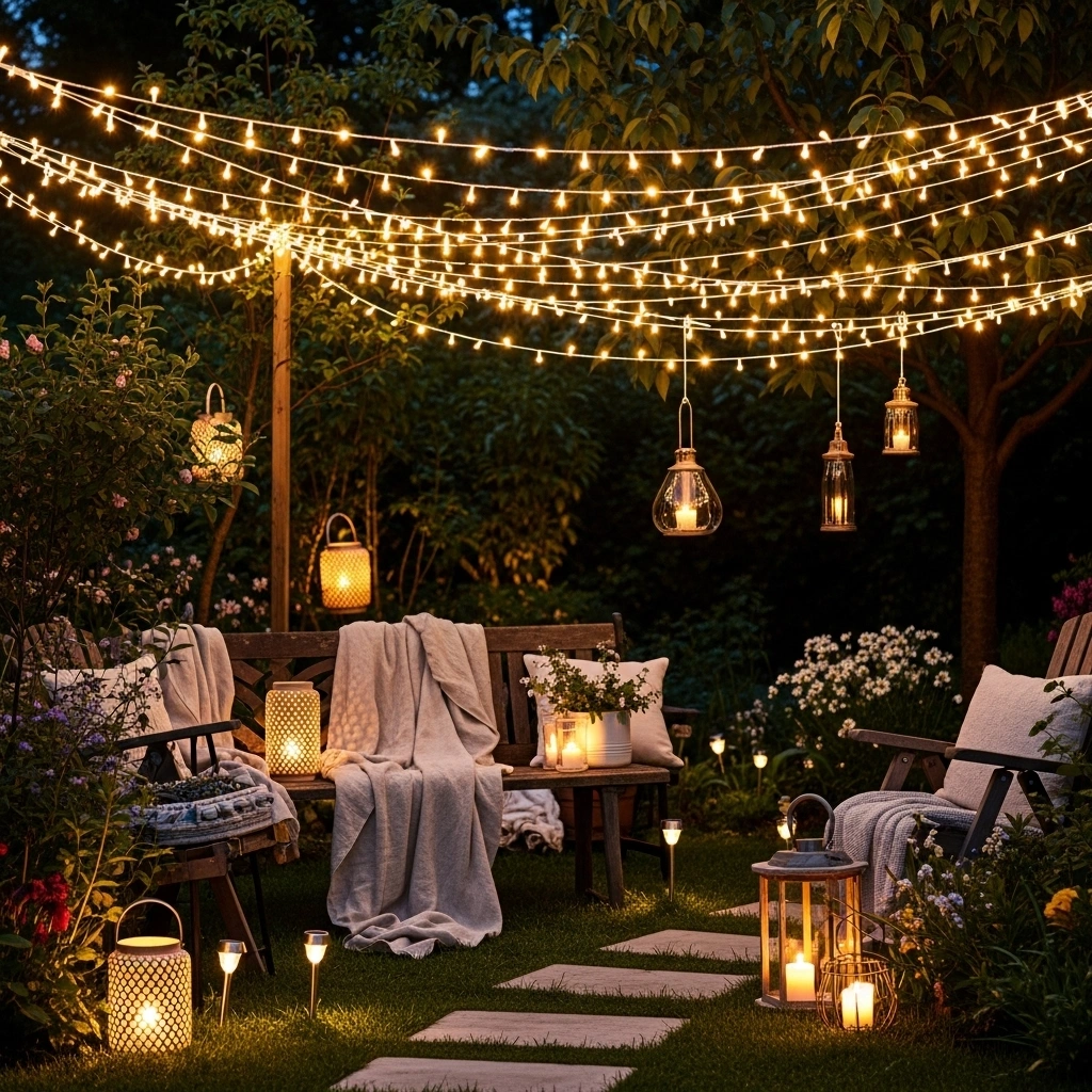 Layered budget outdoor lighting – complete spring garden lighting ideas