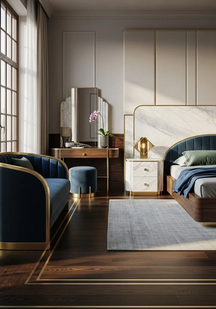 Mixed materials in neo deco home – rich textural depth