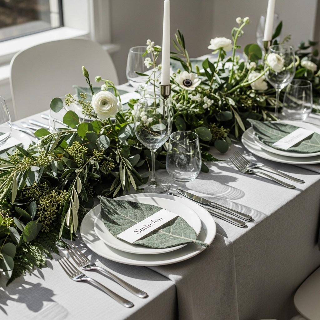 Modern minimalist spring wedding table – fresh and elegant decor