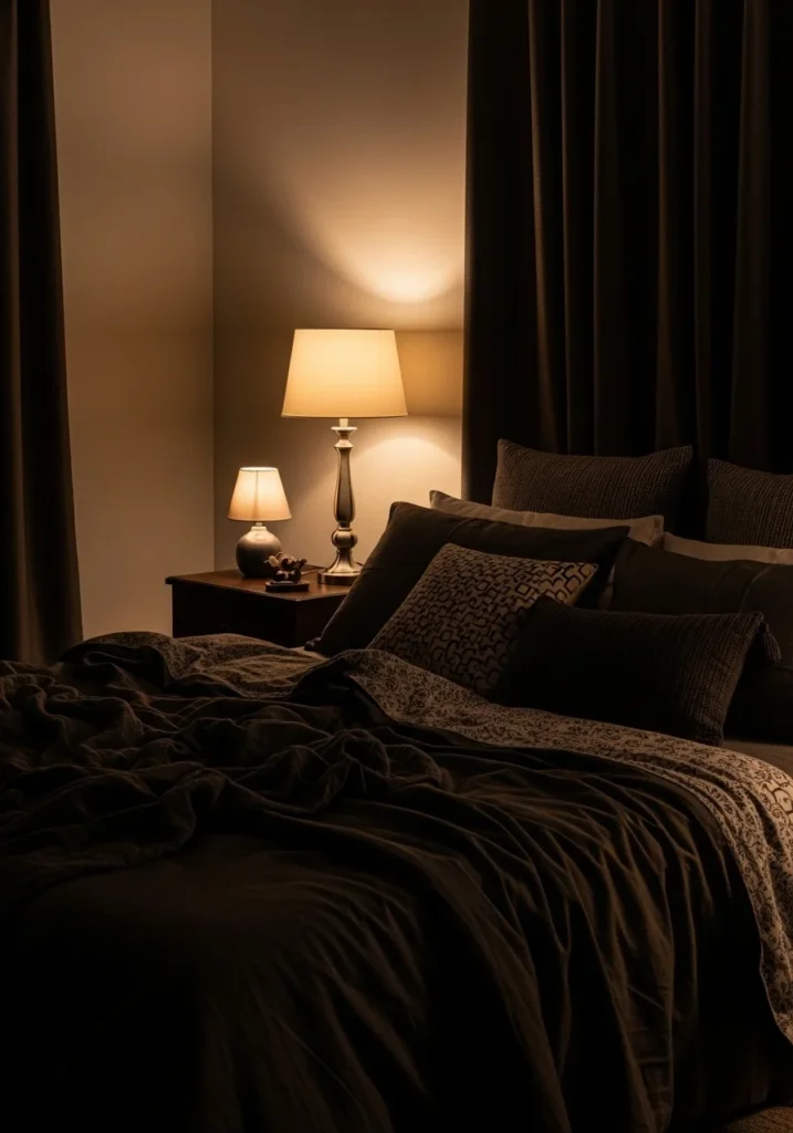 Layered lighting for moody bedroom aesthetic – perfect for sleep