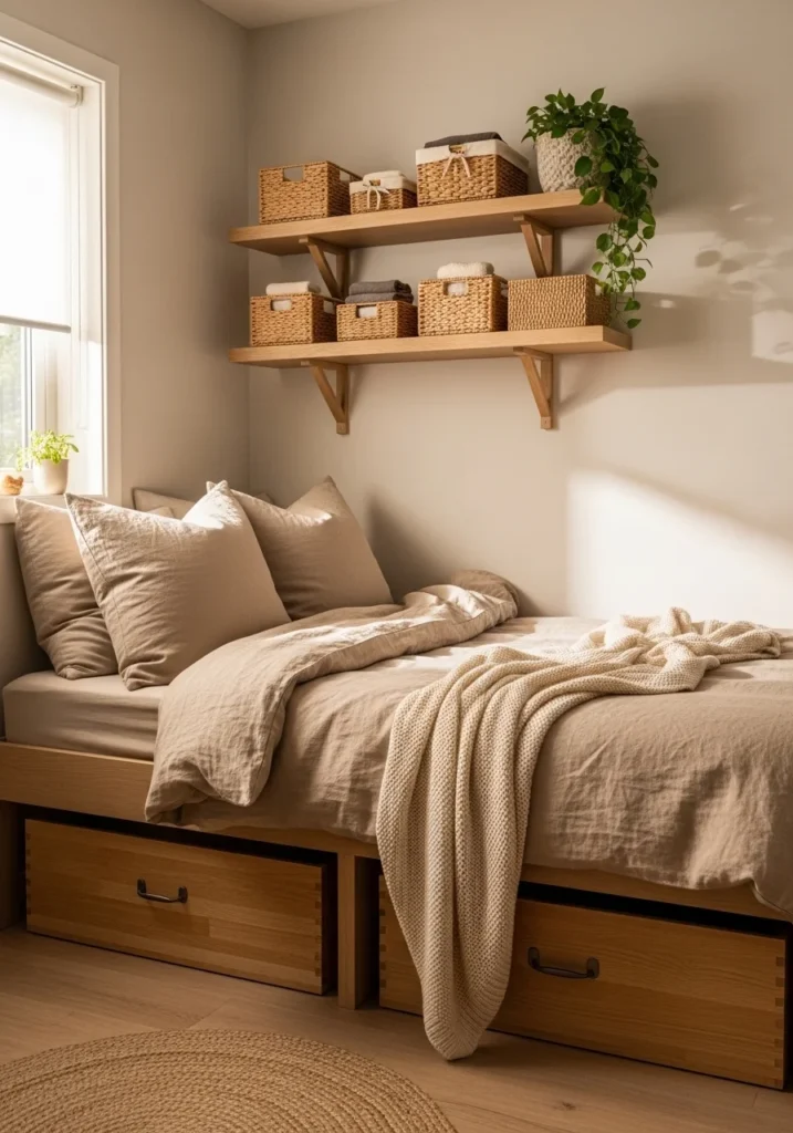 Multi-functional furniture for small bedroom storage – clever and pretty