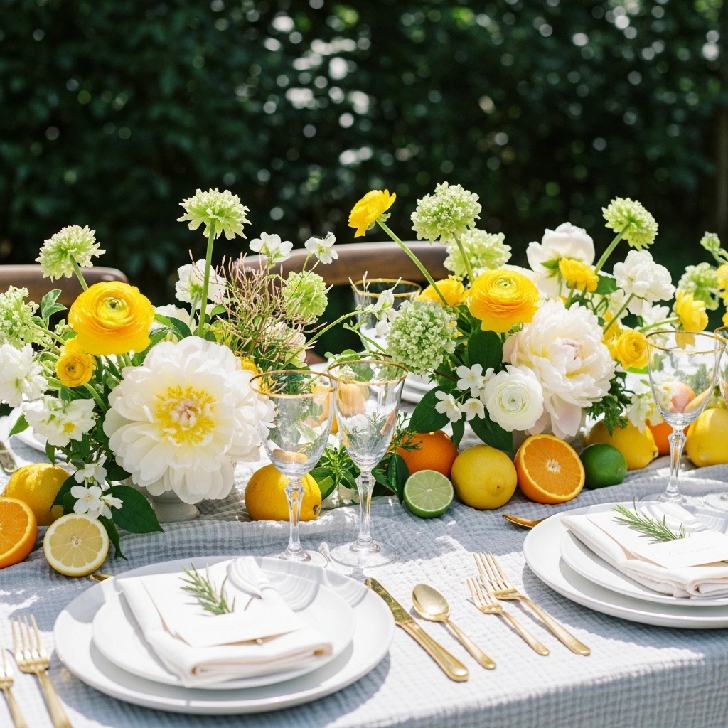 Outdoor wedding table with citrus accents – fresh spring decor