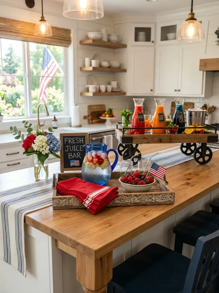 Patriotic kitchen island bar cart – practical entertaining decor