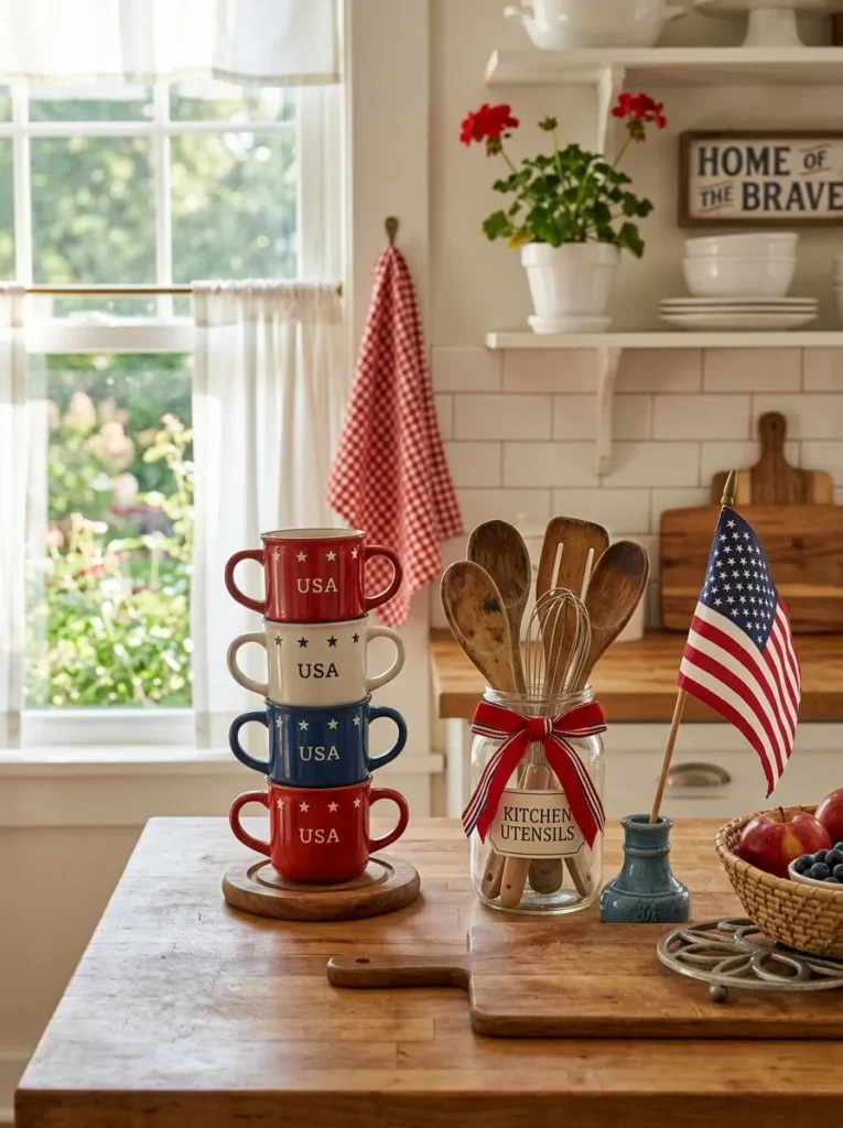 Patriotic kitchen makeover using everyday items – smart and festive