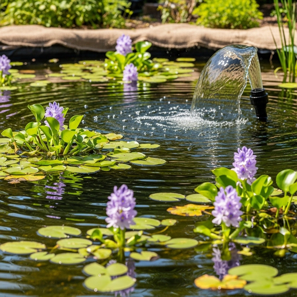 Pond-style floating fountain – natural backyard water fountain decor ideas