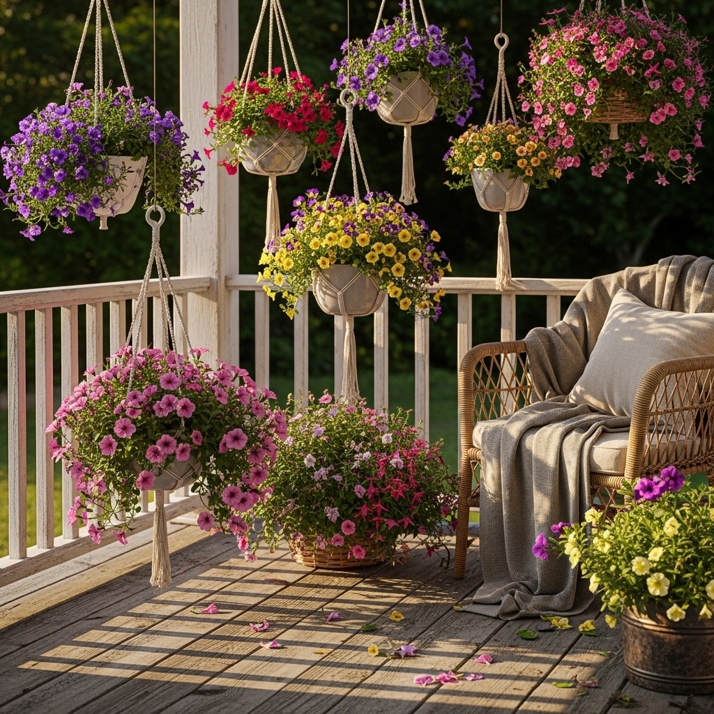 Porch hanging baskets spring decor – beautiful spring hanging planter ideas