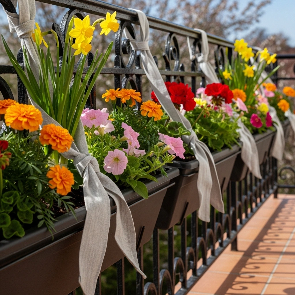 Railing planters for spring balcony – budget balcony garden ideas
