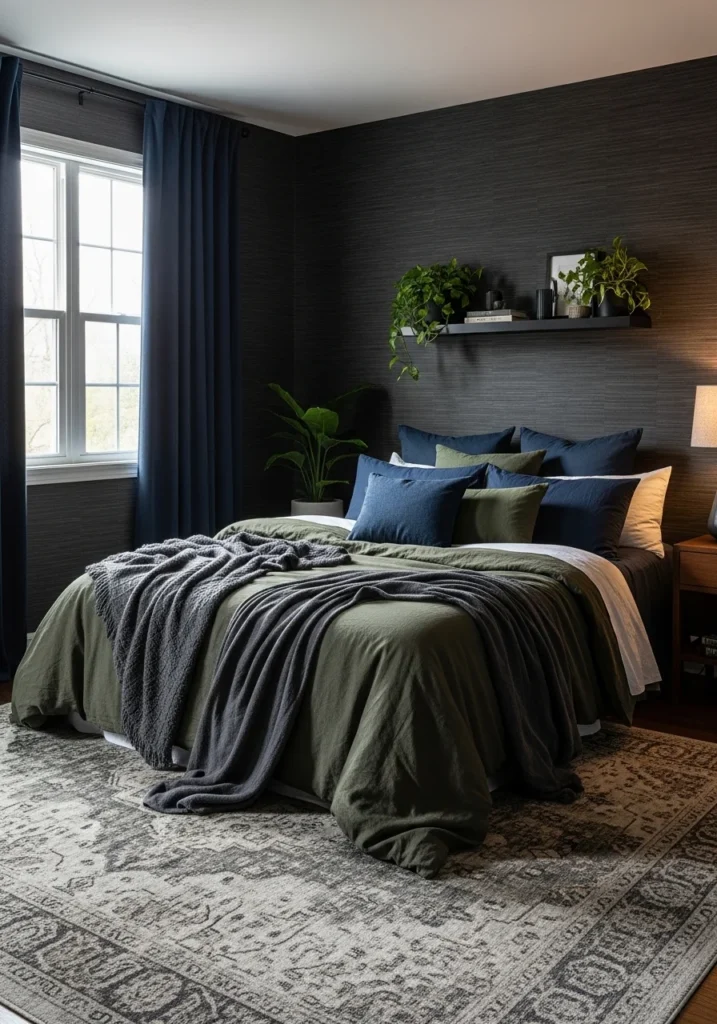 Renter-friendly dark bedroom decor – dramatic and removable