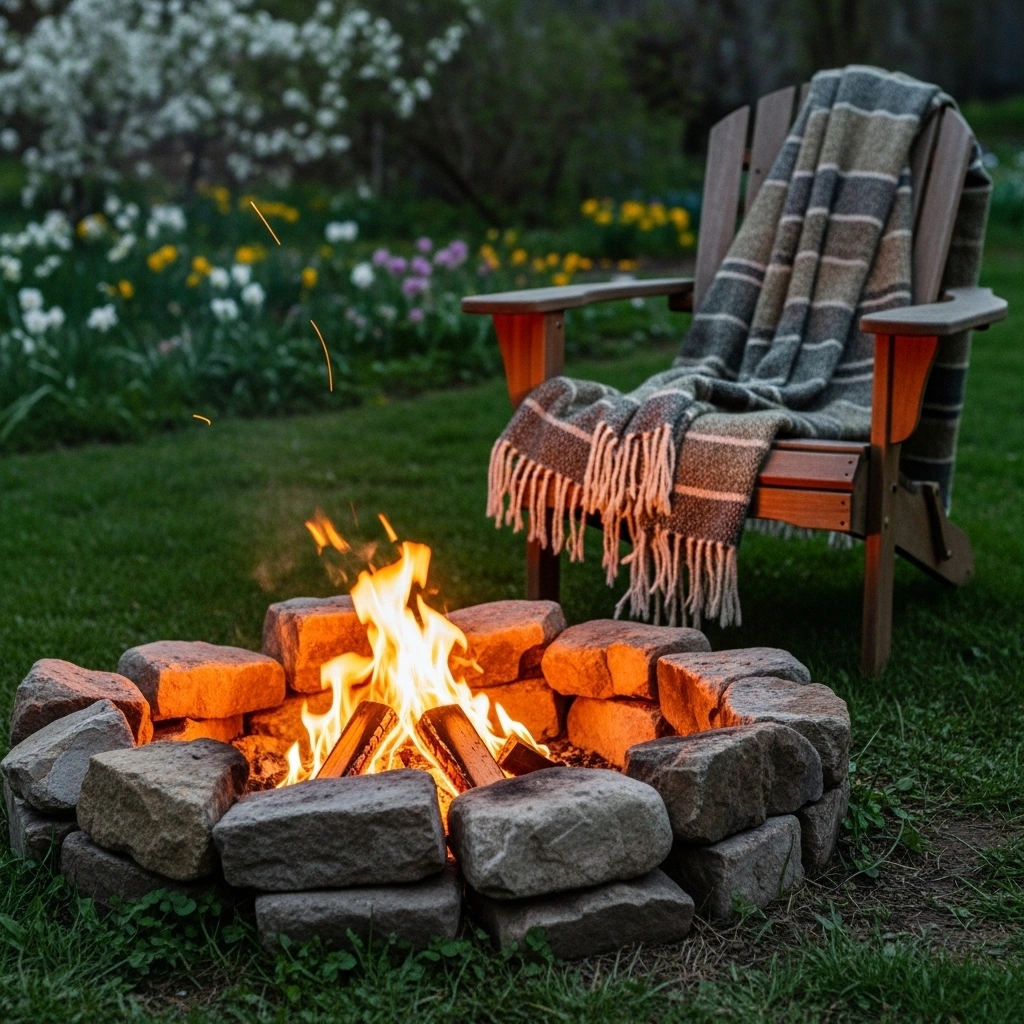 Simple stone ring fire pit – easy spring backyard fire pit ideas