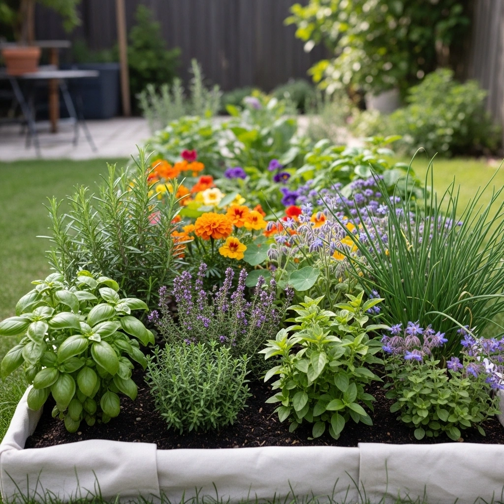 Small backyard herb garden layout with companions – practical spring design