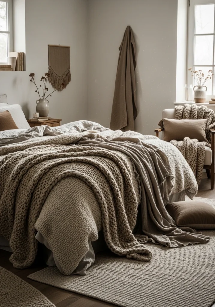 Soft textures in cocooning bedroom – warm and inviting layers