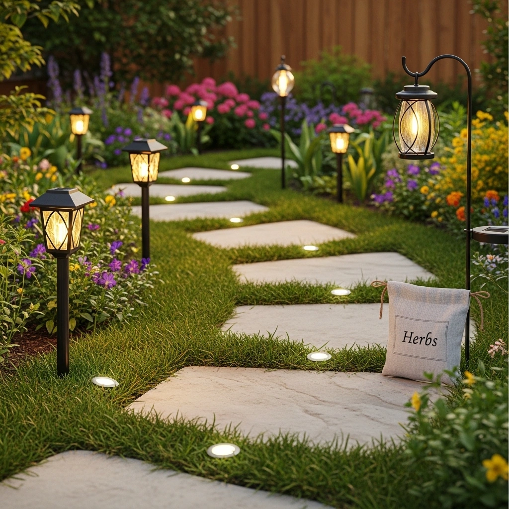 Solar pathway lights for spring garden – budget outdoor lighting ideas