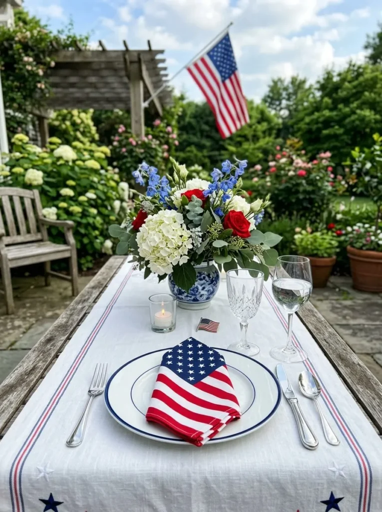 Tasteful American flag table setting – elegant patriotic decor