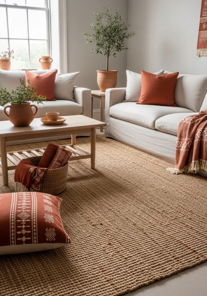 Terracotta area rug – grounding earthy home decor