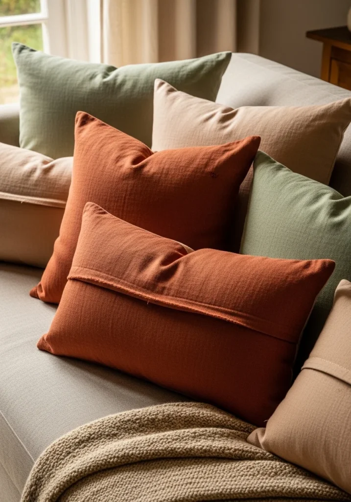 Terracotta throw pillows – cozy terracotta living room decor