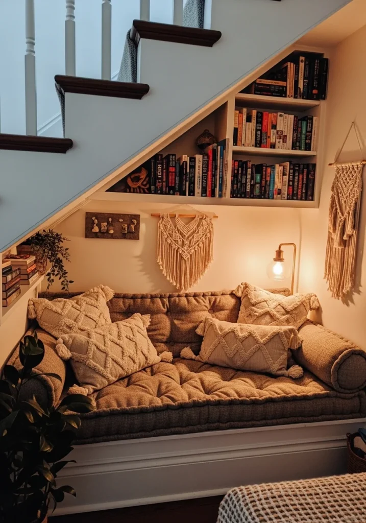 Under stairs reading nook – clever use of awkward space
