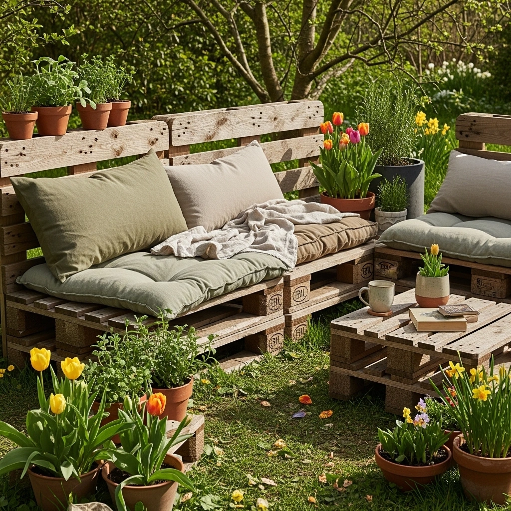 Upcycled pallet seating – practical eco-friendly garden decor ideas